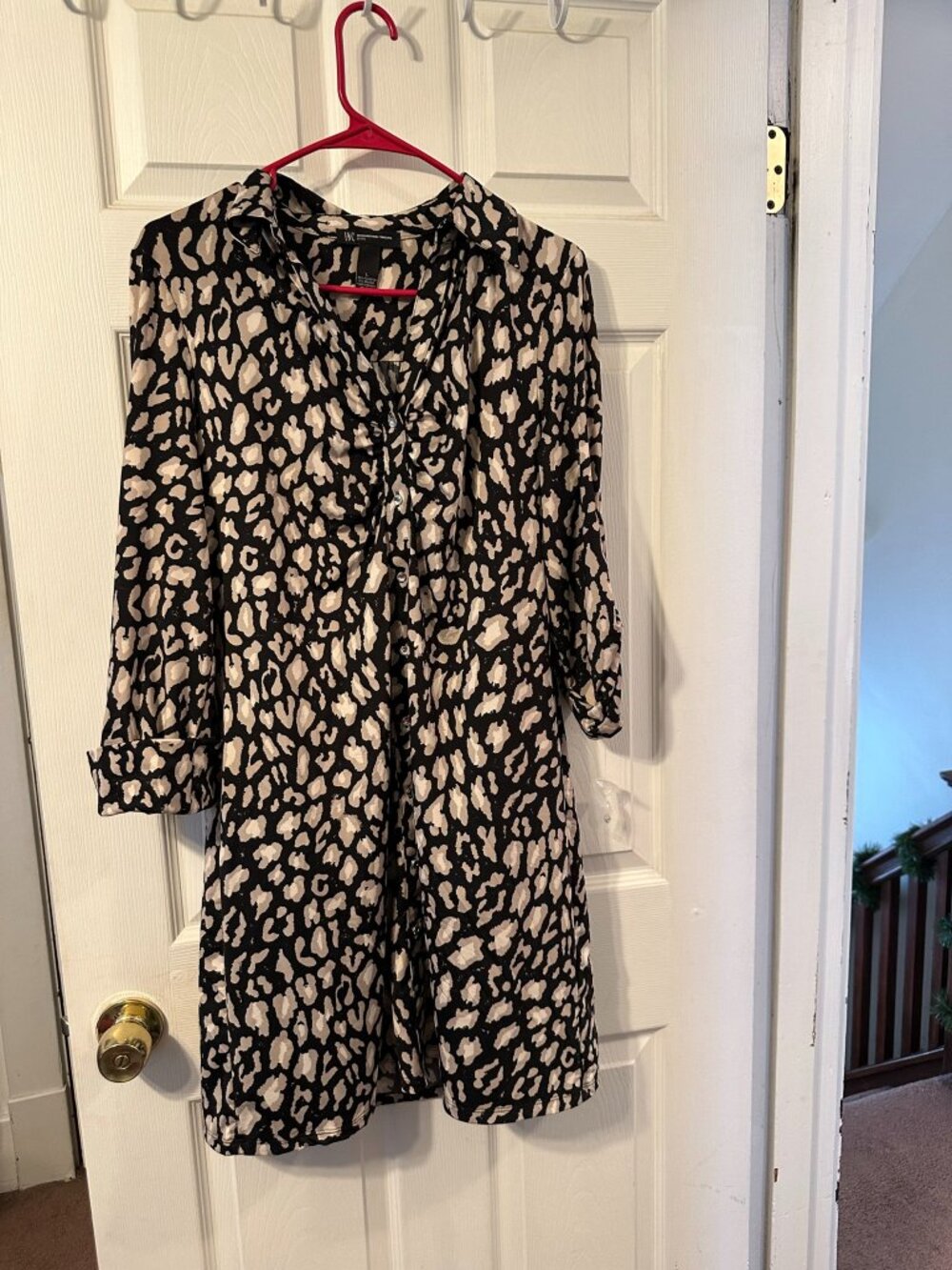 Macy's INC Button Down Leopard Print Shirt Dress.  Size Large Petite. NWT.